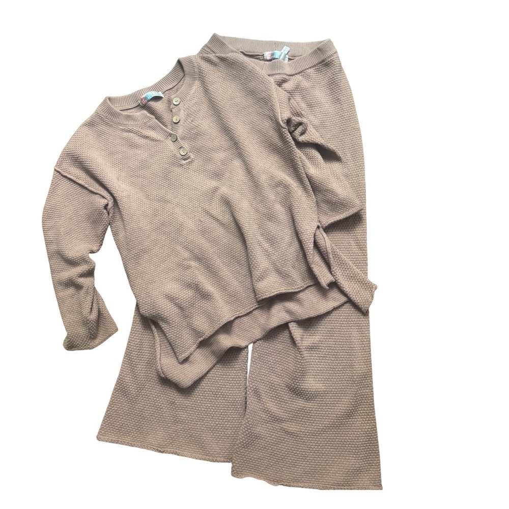 Free People Beach Hailee Waffle Knit Lounge‎ Set Cozy Coastal Boho Small Relaxed